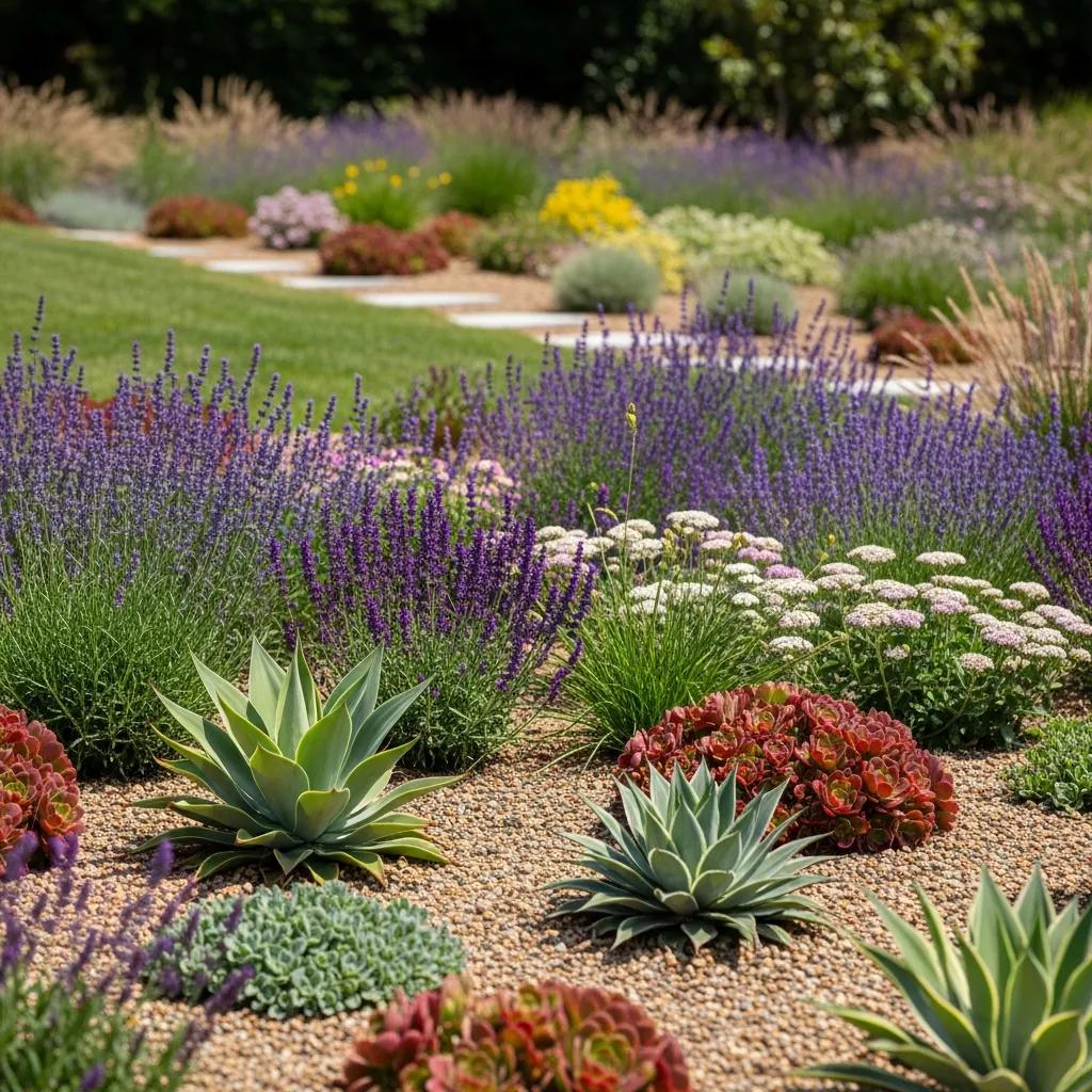 Illustrative garden displaying xeriscaping benefits with diverse native and drought-resistant plants