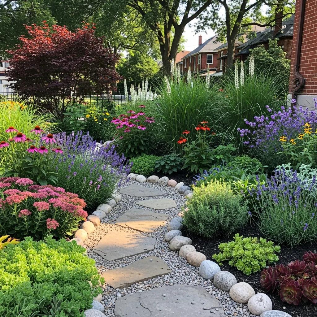 Inspiring water-efficient garden featuring xeriscaped plants and native species in Toronto